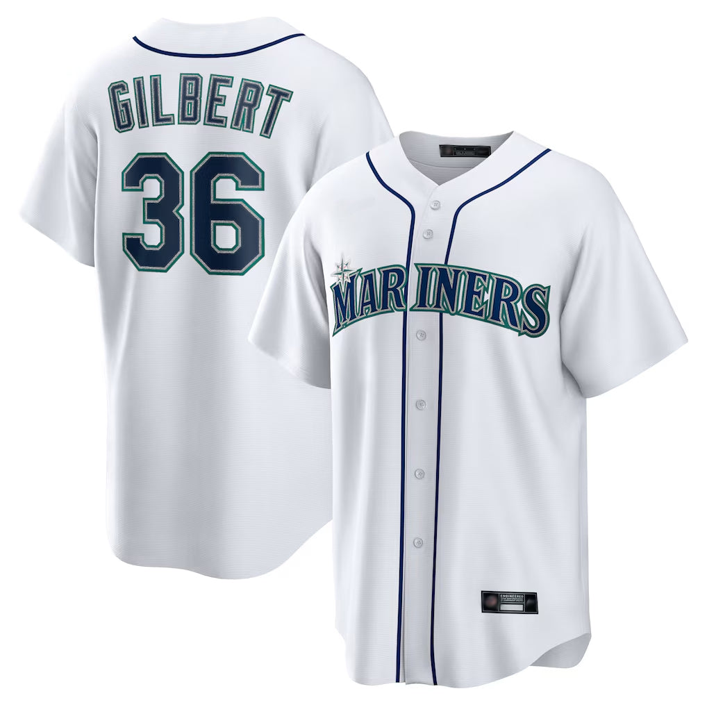 Elroe S.Mariners #36 Logan Gilbert Player White Home Game Stitched Jerseys