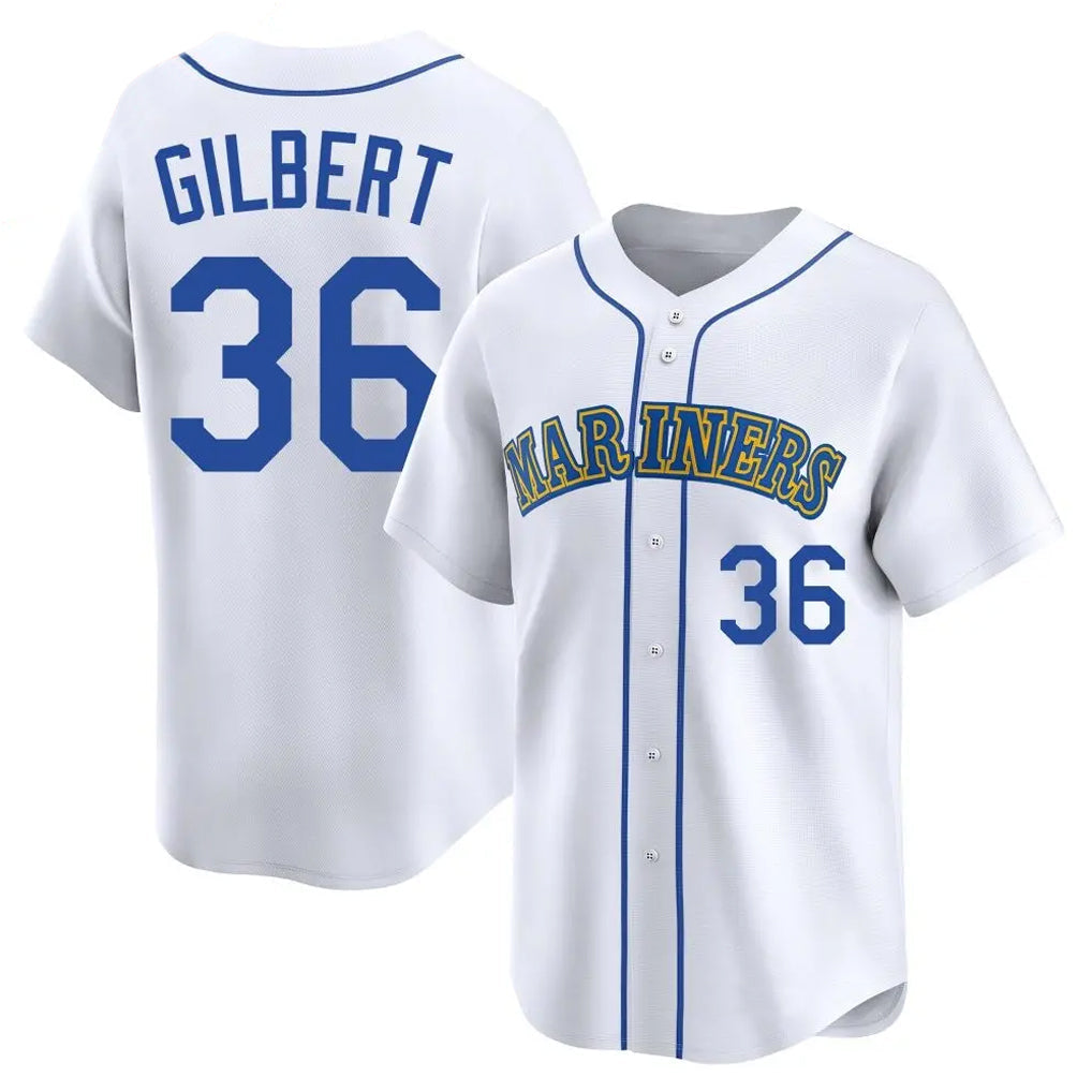 Elroe S.Mariners #36 Logan Gilbert Player White Throwback Cooperstown Collection Limited Game Stitched Jerseys
