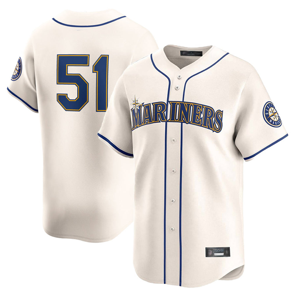 Elroe S.Mariners #51 Ichiro Suzuki Player Cream Home Limited Stitched Jerseys