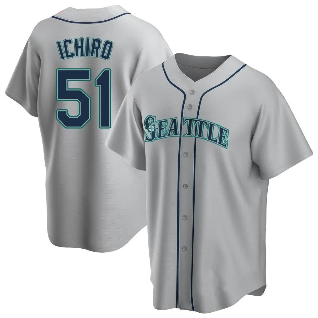 Elroe S.Mariners #51 Ichiro Suzuki Player Gray Home Game Stitched Jerseys