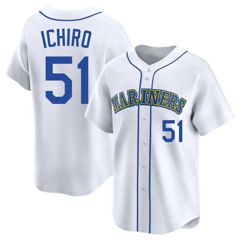 Elroe S.Mariners #51 Ichiro Suzuki Player White Pitch Fashion Game Stitched Jerseys