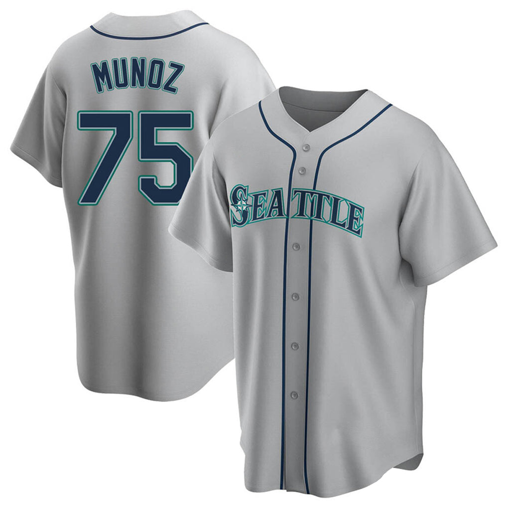 Elroe S.Mariners #75 Andres Munoz Player Gray Home Game Stitched Jerseys