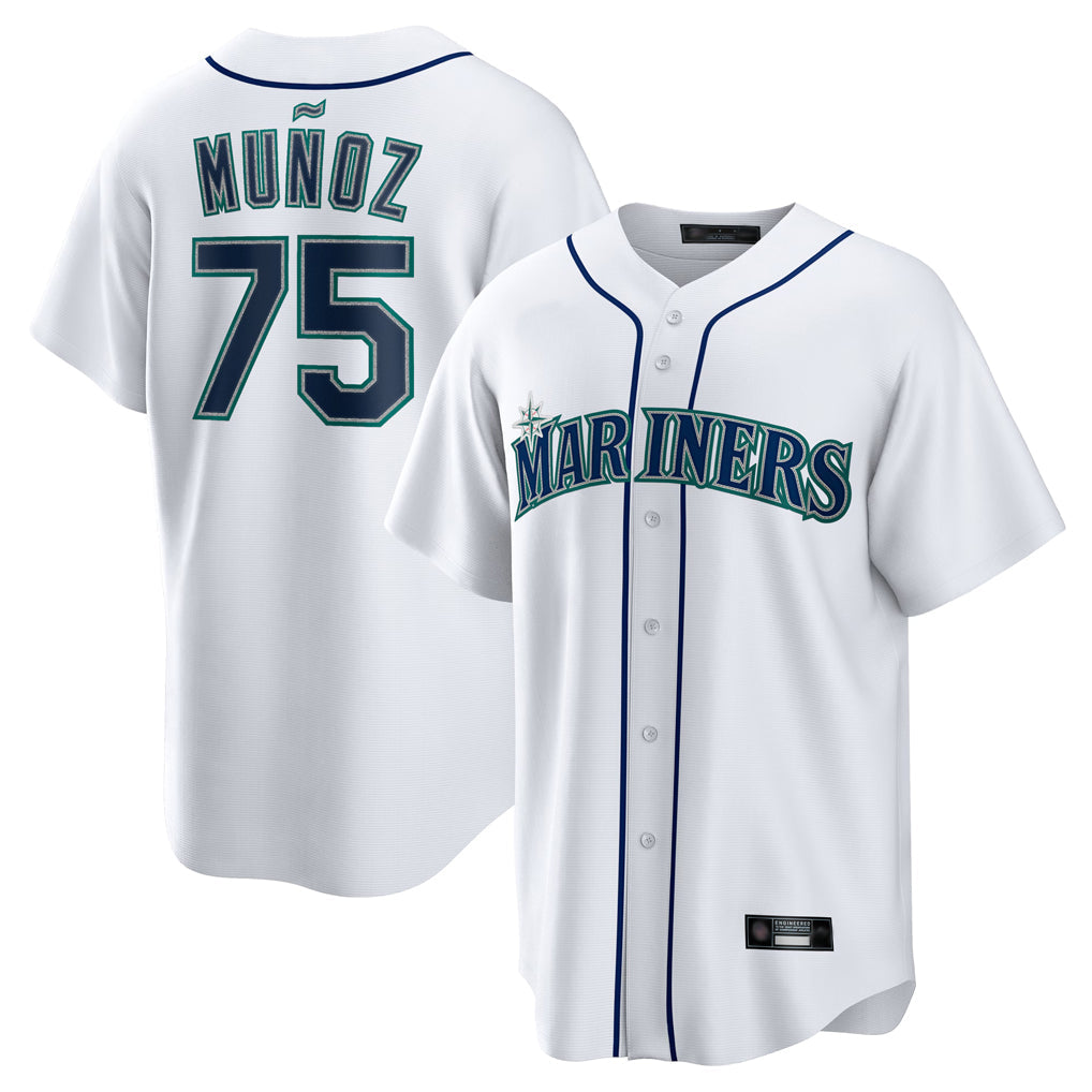 Elroe S.Mariners #75 Andres Munoz Player White Home Game Stitched Jerseys