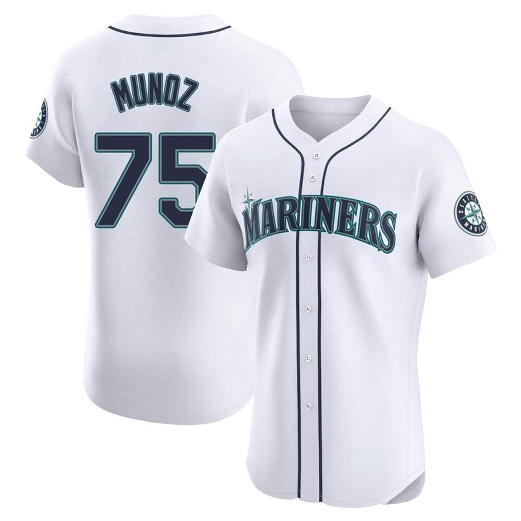 Elroe S.Mariners #75 Andres Munoz Player White Home Limited Elite Stitched Jerseys