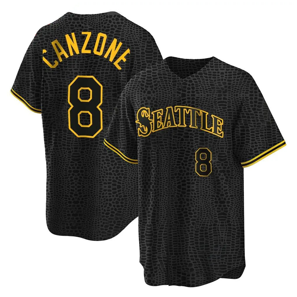 Elroe S.Mariners #8 Dominic Canzone Player Black Snake Skin City Home Limited Stitched Jerseys