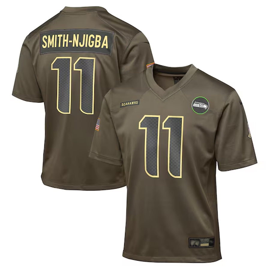 Elroe S.Seahawks #11 Jaxon Smith-Njigba Player Olive Salute to Service Game Stitched Jerseys