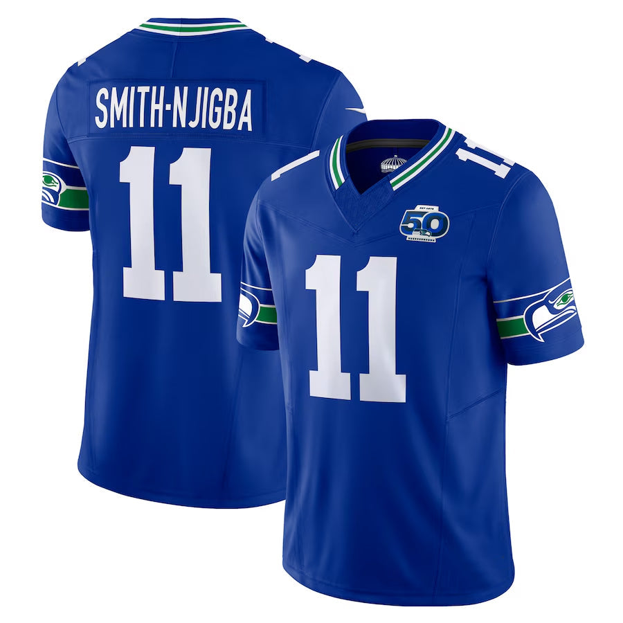 Elroe S.Seahawks #11 Jaxon Smith-Njigba Player Royal 50th Season Vapor F.U.S.E. Limited Stitched Jerseys