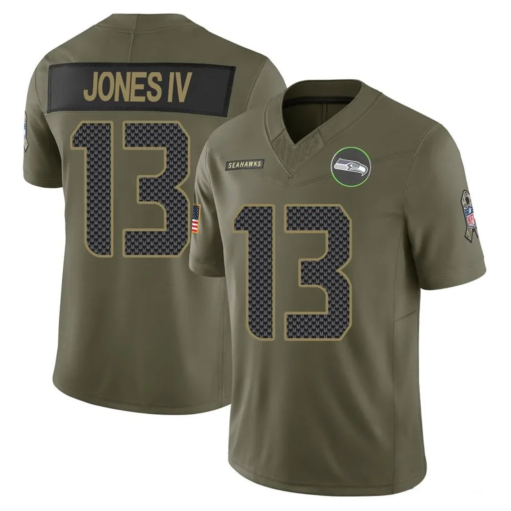 Elroe S.Seahawks #13 Ernest Jones IV Player Olive 2025 Salute To Service Limited Home Game Stitched Jerseys