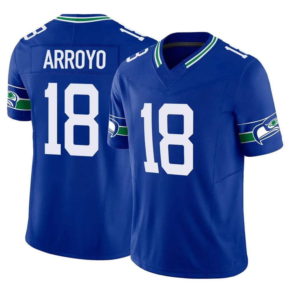 Elroe S.Seahawks #18 Elijah Arroyo Player Royal Limited Throwback Vapor F.U.S.E. Home Game Stitched Jerseys