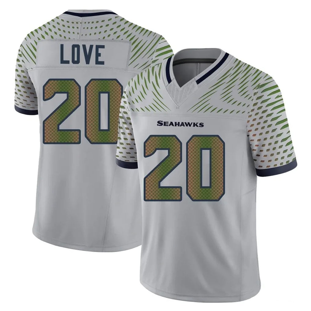 Elroe S.Seahawks #20 Julian Love Player Grey Limited 2025 Rivalries Collection Home Game Stitched Jerseys