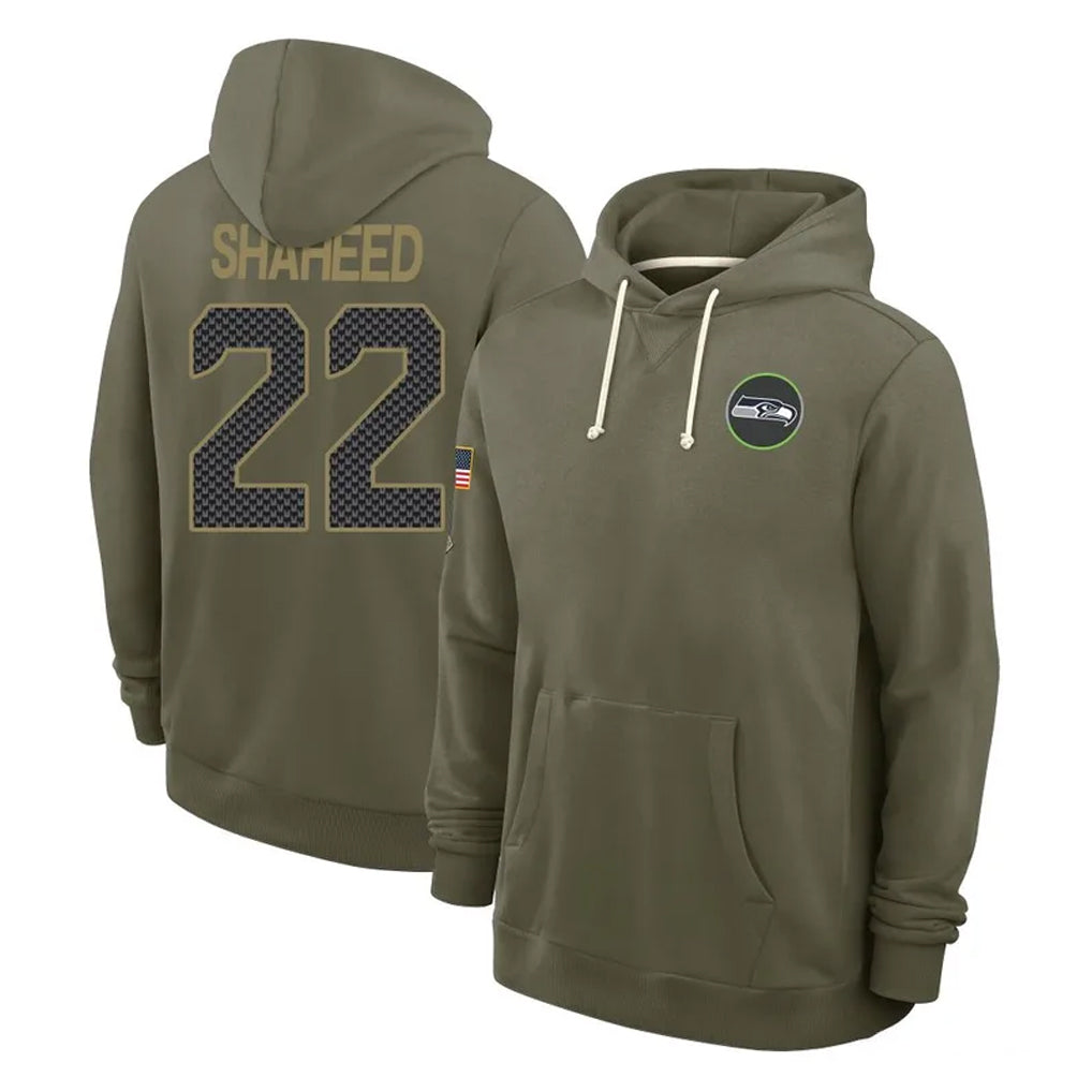 Elroe S.Seahawks #22 Rashid Shaheed Player Olive Salute to Service Pullover Hoodies Limited Stitched Jerseys