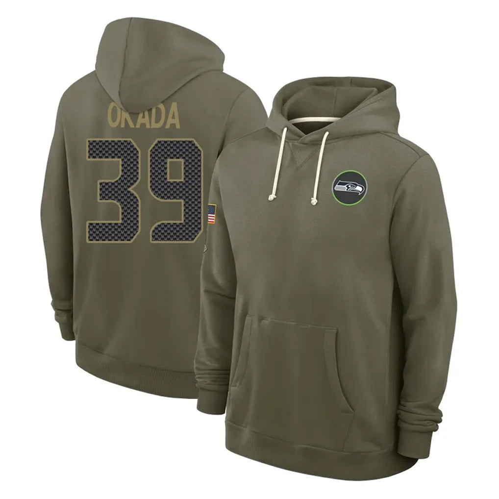 Elroe S.Seahawks #39 Ty Okada Player Olive Salute to Service Pullover Hoodies Limited Stitched Jerseys
