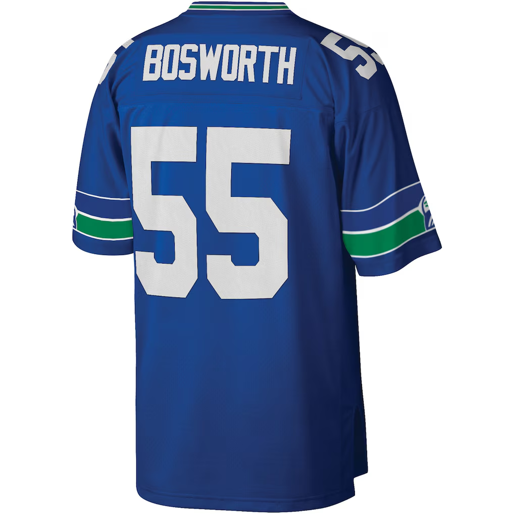 Elroe S.Seahawks #55 Brian Bosworth Mitchell & Ness Royal Legacy Replica Jersey