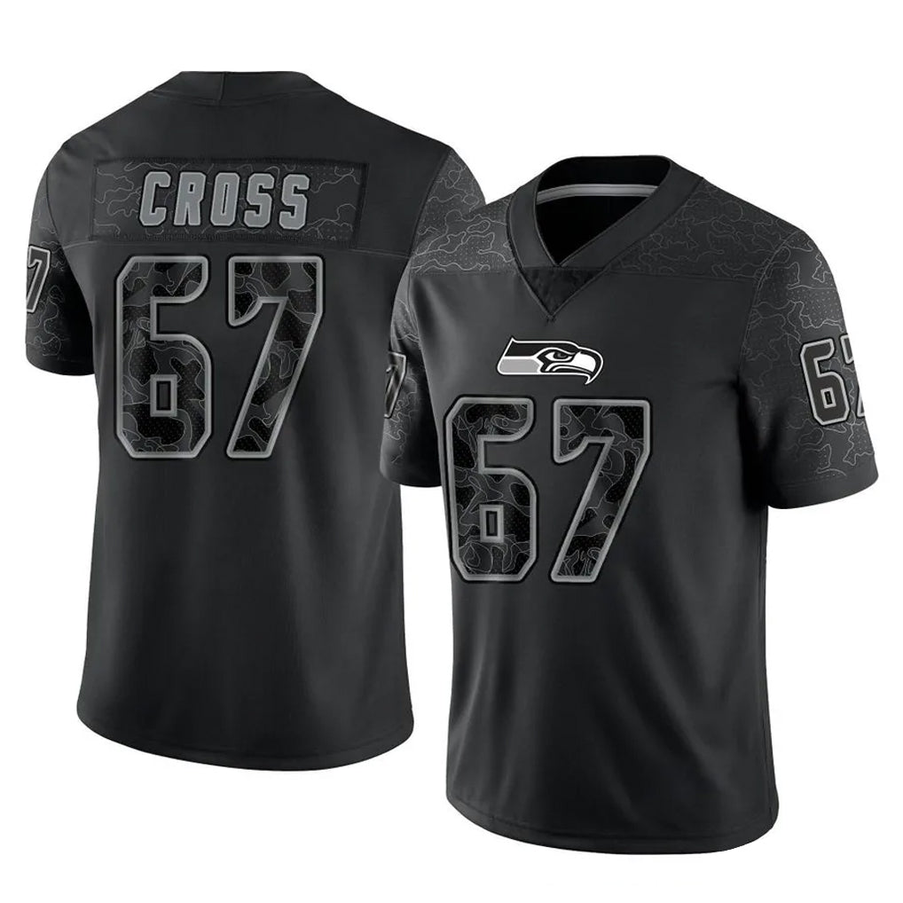 Elroe S.Seahawks #67 Charles Cross Player Black Limited Reflective Home Game Stitched Jerseys