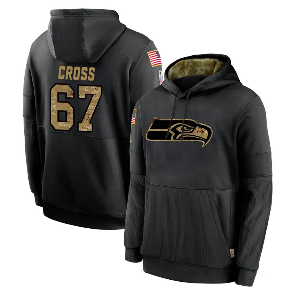 Elroe S.Seahawks #67 Charles Cross Player Black Salute to Service Hoodies Limited Game Stitched Jerseys