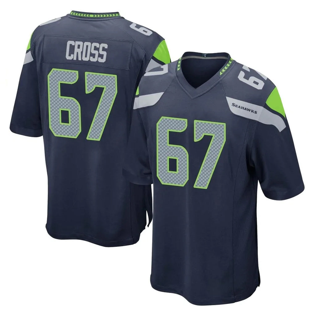 Elroe S.Seahawks #67 Charles Cross Player Navy Home Game Stitched Jerseys