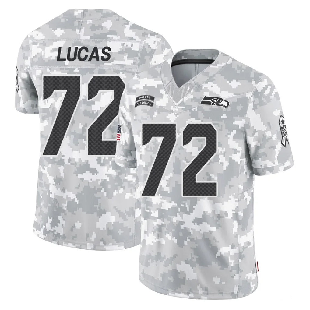 Elroe S.Seahawks #72 Abraham Lucas Player Arctic Camo Limited Salute To Service Home Game Stitched Jerseys