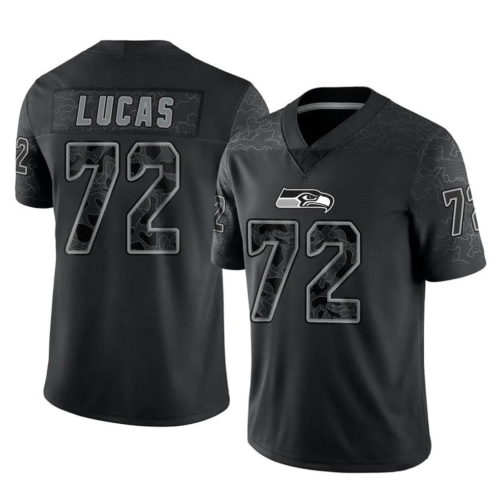 Elroe S.Seahawks #72 Abraham Lucas Player Black Limited Reflective Home Game Stitched Jerseys