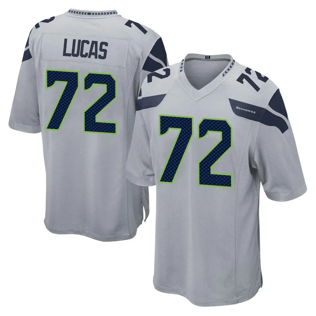 Elroe S.Seahawks #72 Abraham Lucas Player Gray Home Game Stitched Jerseys