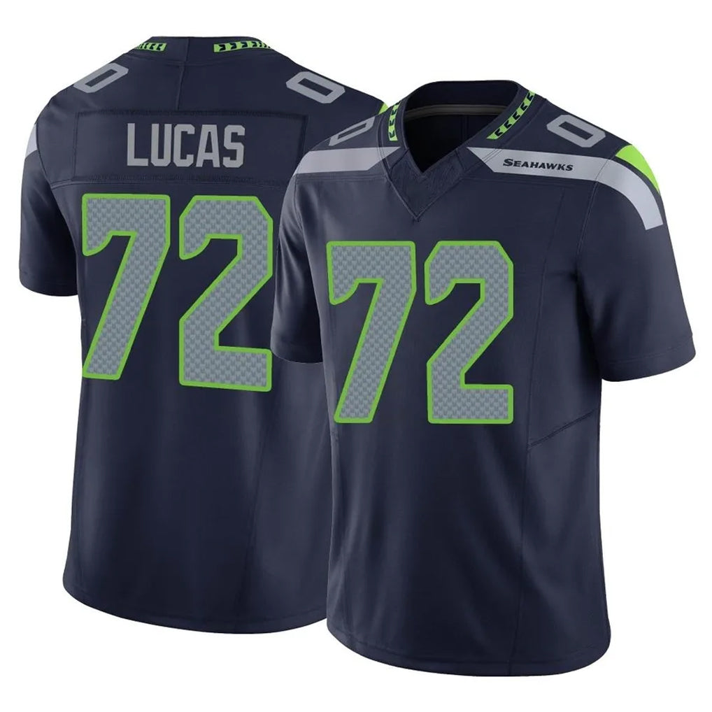 Elroe S.Seahawks #72 Abraham Lucas Player Navy Limited Vapor F.U.S.E. Home Game Stitched Jerseys