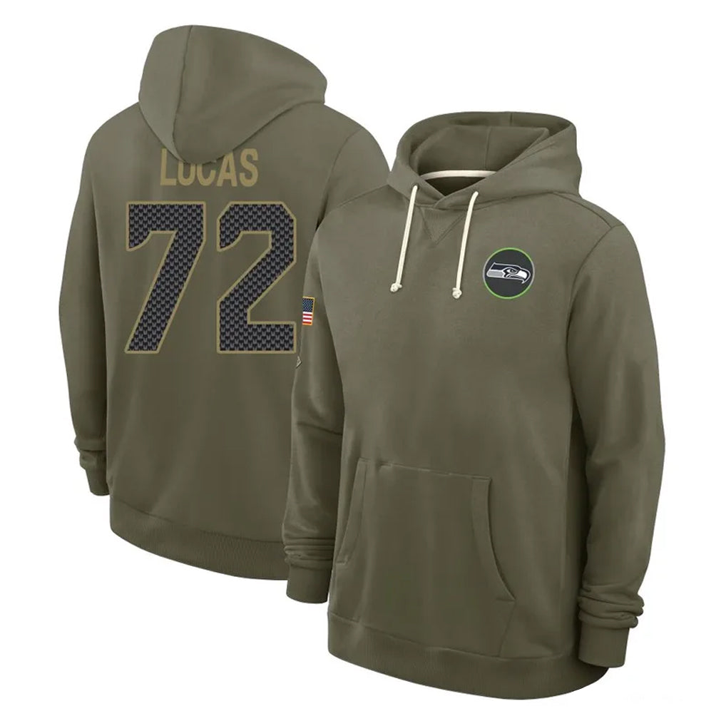 Elroe S.Seahawks #72 Abraham Lucas Player Olive Salute to Service Pullover Hoodies Limited Stitched Jerseys