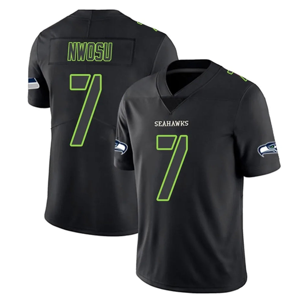 Elroe S.Seahawks #7 Uchenna Nwosu Player Black Impact Limited Home Game Stitched Jerseys