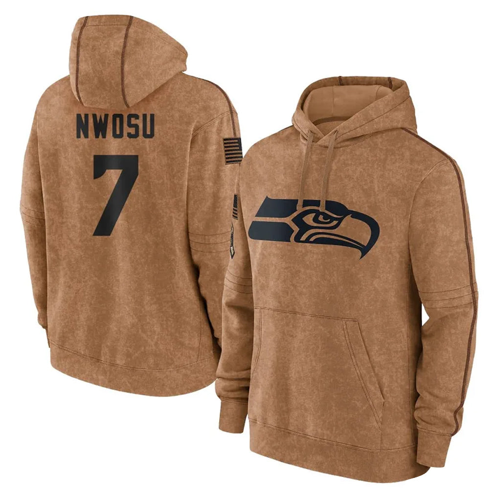 Elroe S.Seahawks #7 Uchenna Nwosu Player Brown Limited Salute to Service Pullover Hoodies Game Stitched Jerseys