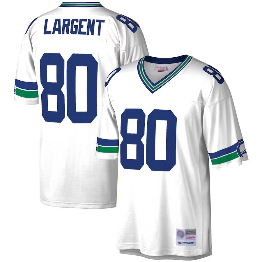 Elroe S.Seahawks #80 Steve Largent Player Mitchell & Ness White Legacy Replica Stitched Jerseys