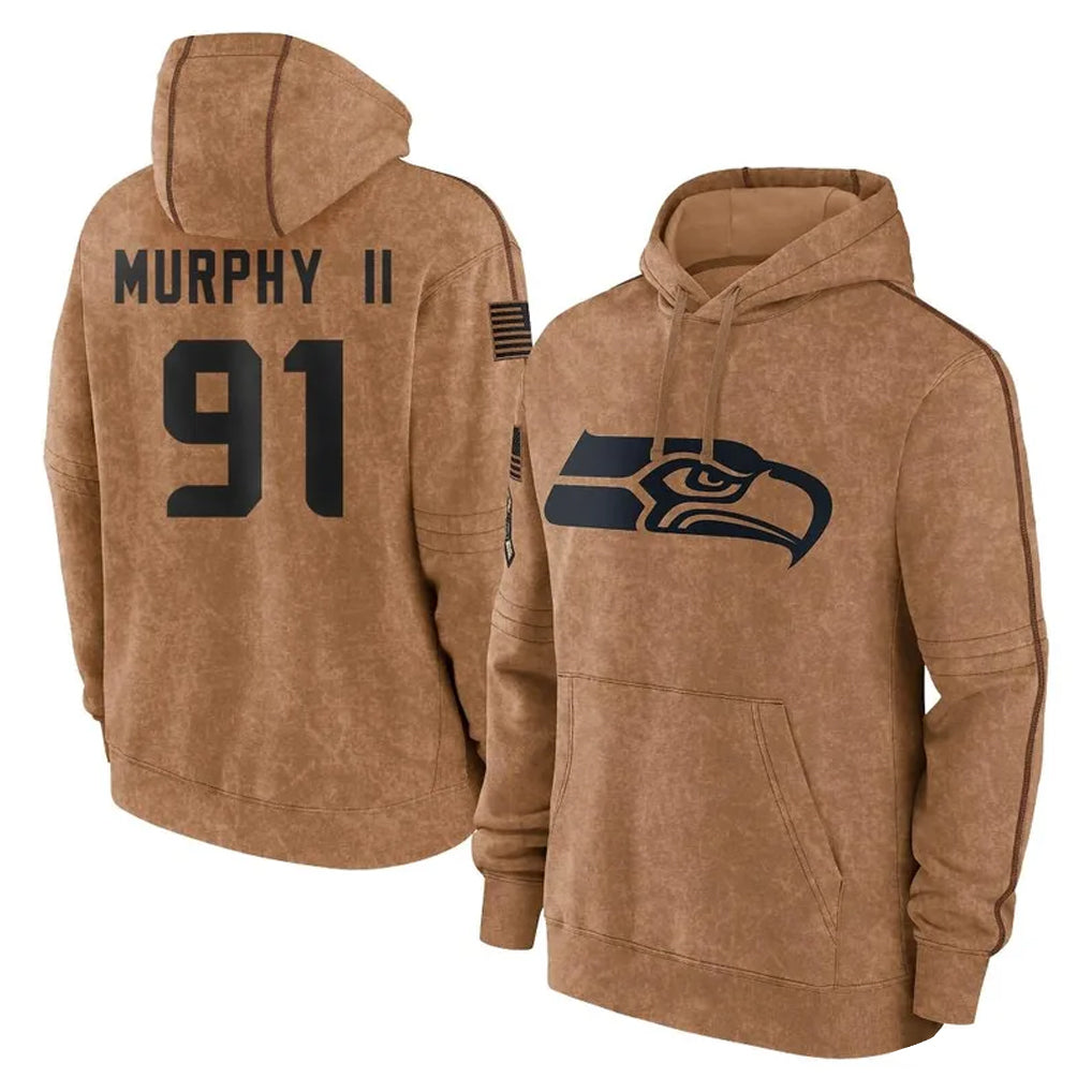 Elroe S.Seahawks #91 Byron Murphy II Player Brown Limited Salute to Service Pullover Hoodies Game Stitched Jerseys