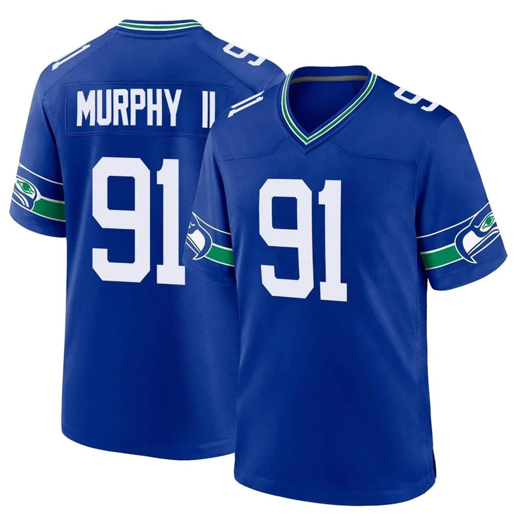 Elroe S.Seahawks #91 Byron Murphy II Player Royal Throwback Home Game Stitched Jerseys
