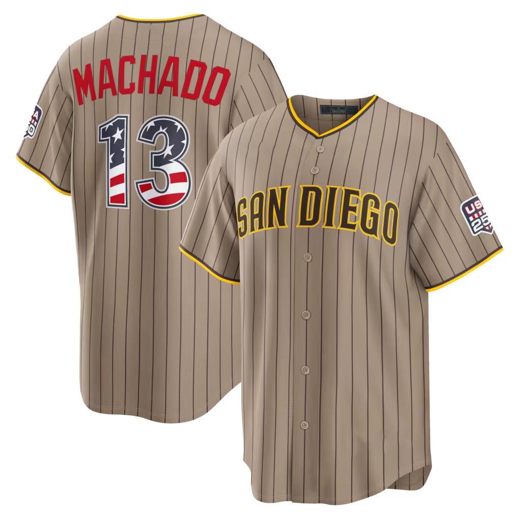 Elroe SD.Padres #13 Manny Machado Sand USA 250 Fourth of July Alternate Stadium Jersey