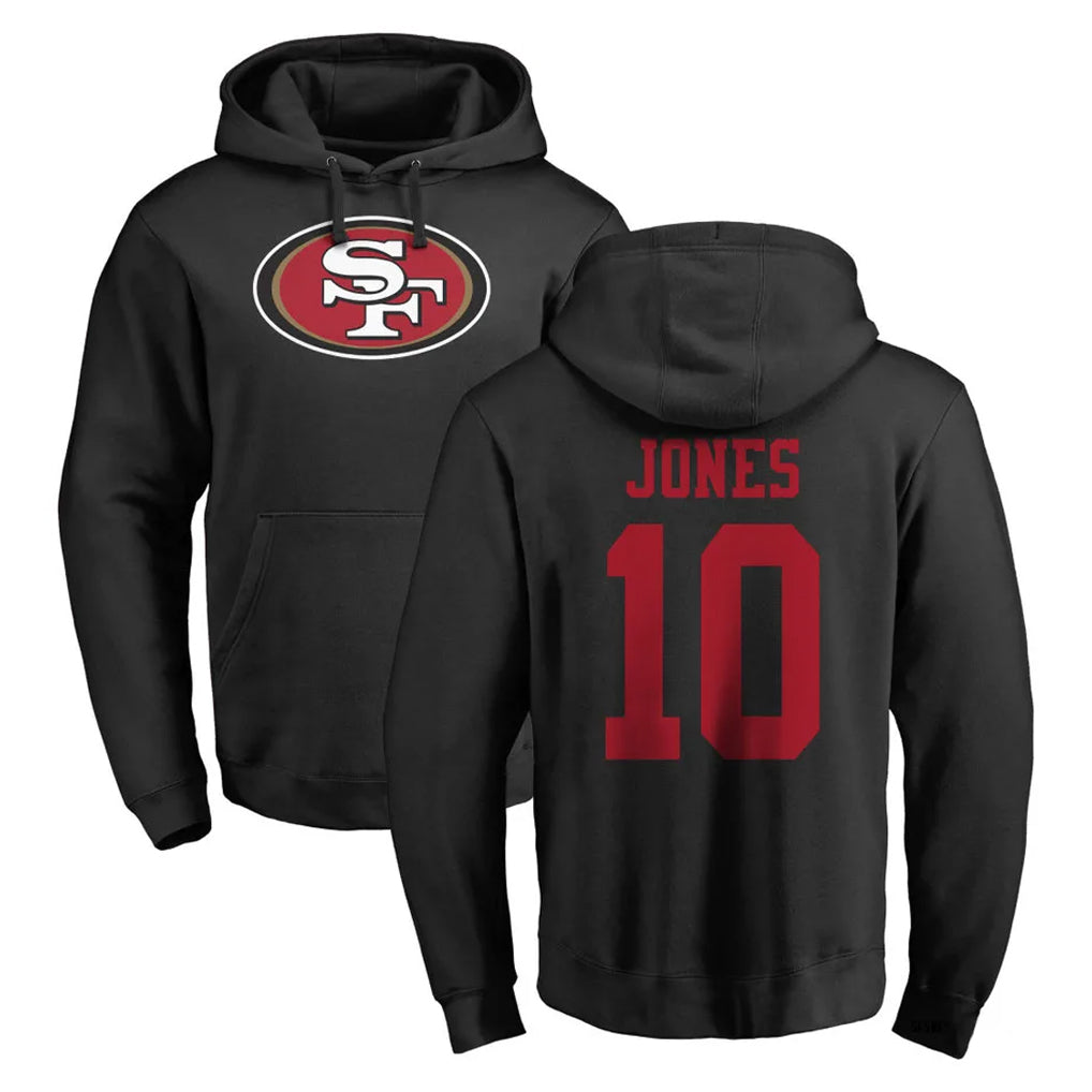 Elroe SF.49ers #10 Mac Jones Player Black LOGO Pullover Hoodies Home Game Stitched Jerseys
