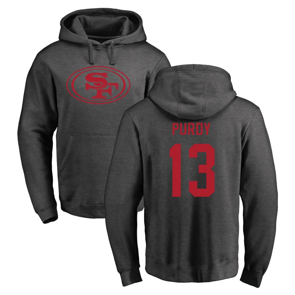 Elroe SF.49ers #13 Brock Purdy Player Anthracite Pullover Hoodies Home Game Stitched Jerseys