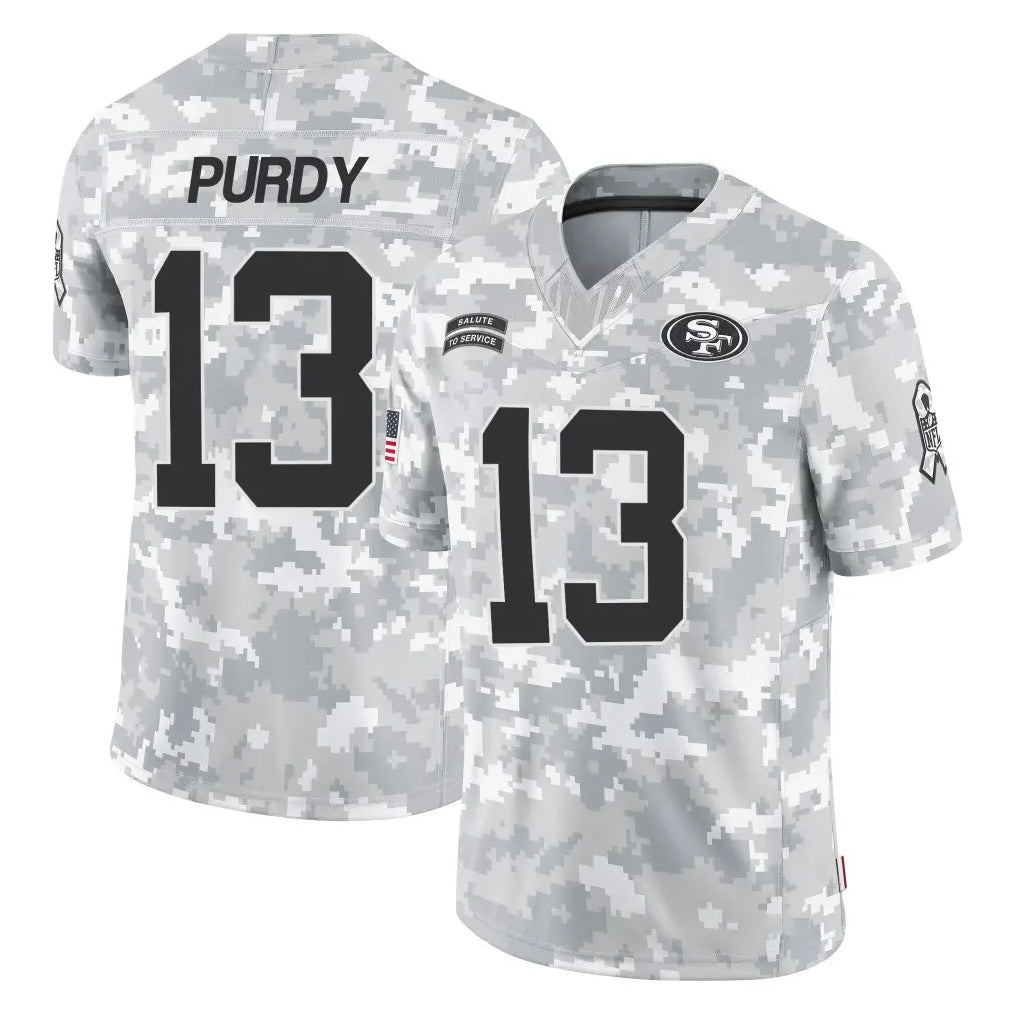 Elroe SF.49ers #13 Brock Purdy Player Arctic Camo Limited Salute To Service Home Game Stitched Jerseys