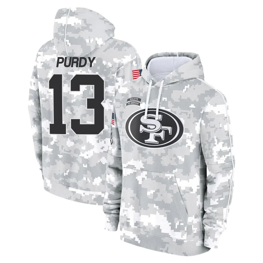 Elroe SF.49ers #13 Brock Purdy Player Arctic Camo Limited Salute to Service Pullover Hoodies Game Stitched Jerseys