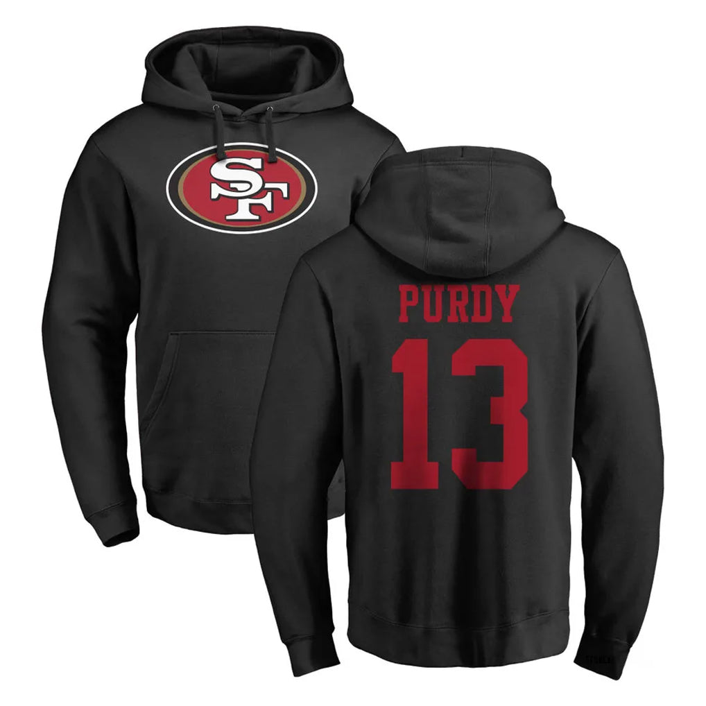 Elroe SF.49ers #13 Brock Purdy Player Black LOGO Pullover Hoodies Home Game Stitched Jerseys