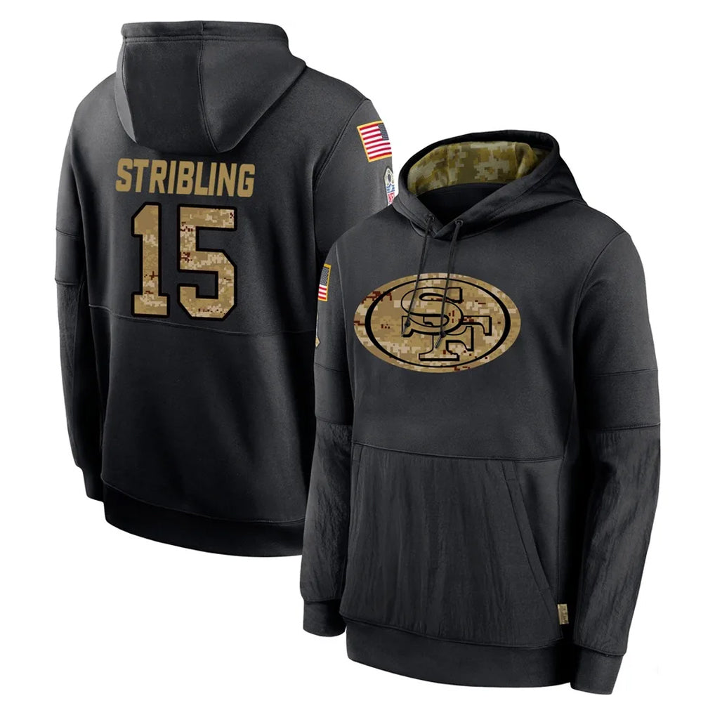 Elroe SF.49ers #15 De'Zhaun Stribling Player Black Salute to Service Sideline Performance Pullover Hoodies Home Game Stitched Jerseys