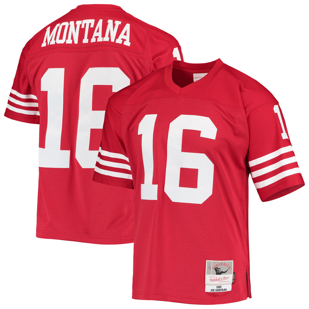 Elroe SF.49ers #16 Joe Montana Player Mitchell & Ness Legacy Replica Scarlet Stitched Jerseys