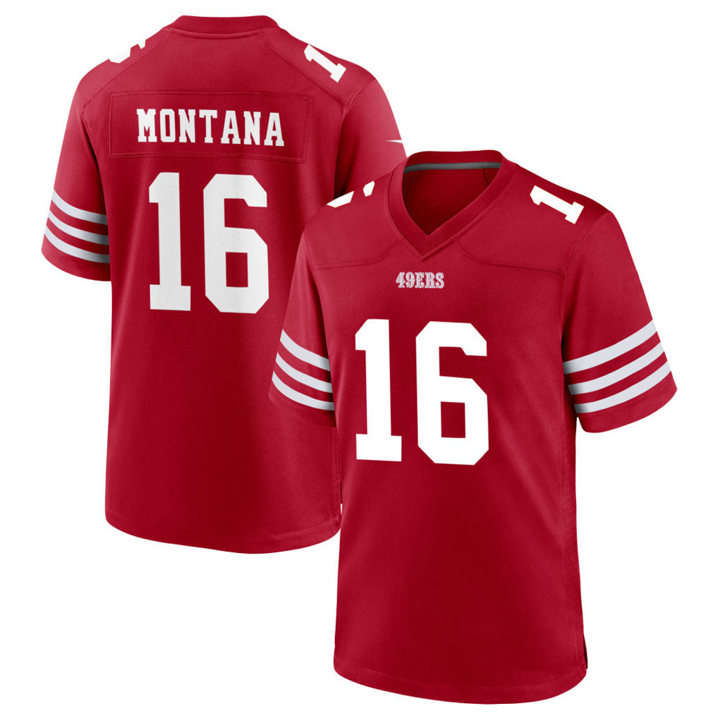 Elroe SF.49ers #16 Joe Montana Player Scarlet Home Game Stitched Jerseys