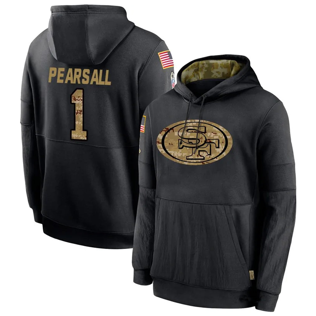 Elroe SF.49ers #1 Ricky Pearsall Player Black Salute To Service Hoodie Player Stitched Jerseys