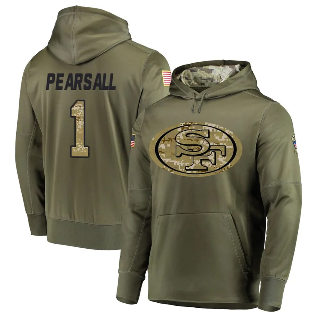 Elroe SF.49ers #1 Ricky Pearsall Player Salute To Service Olive Hoodie Player Stitched Jerseys