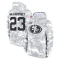 Elroe SF.49ers #23 Christian McCaffrey Player Arctic Camo Limited Salute to Service Pullover Hoodies Game Stitched Jerseys