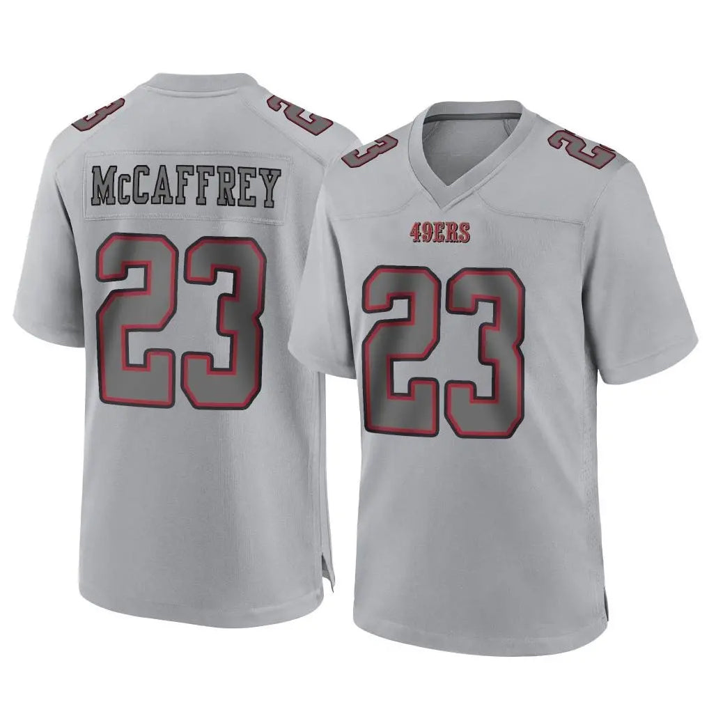 Elroe SF.49ers #23 Christian McCaffrey Player Gray Atmosphere Fashion Home Game Stitched Jerseys