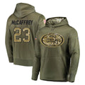 Elroe SF.49ers #23 Christian McCaffrey Player Olive Salute to Service Pullover Hoodie Home Game Stitched Jerseys