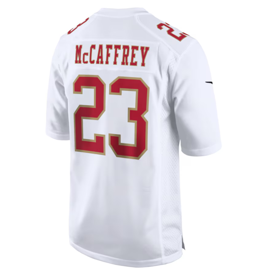 Elroe SF.49ers #23 Christian McCaffrey Player Tundra White Fashion Game Stitched Jersey