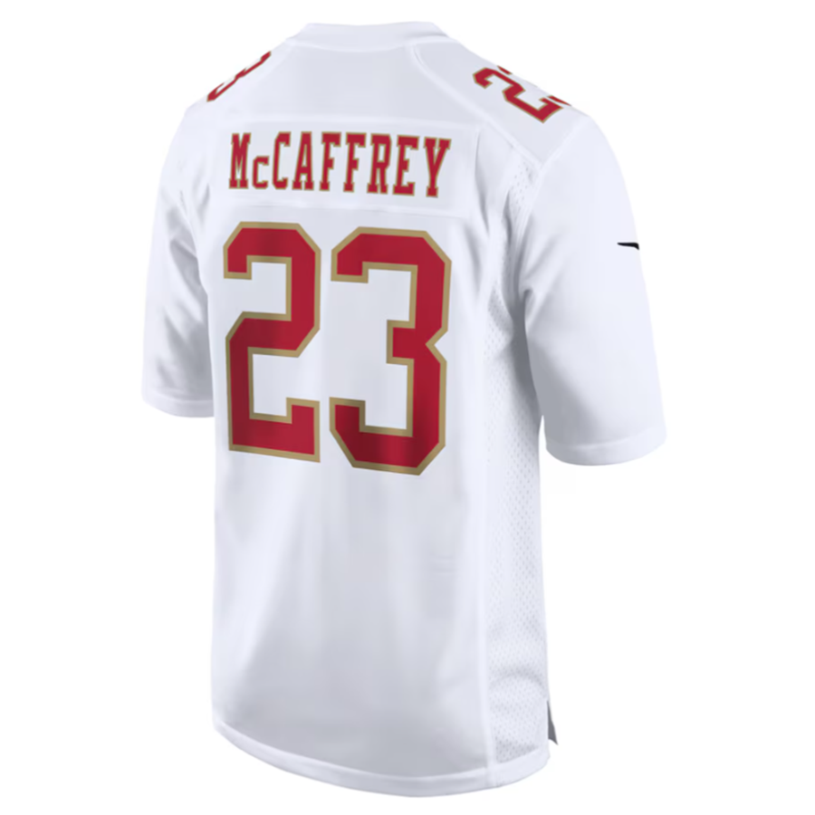 Elroe SF.49ers #23 Christian McCaffrey Tundra White Fashion Game American Stitched Jersey
