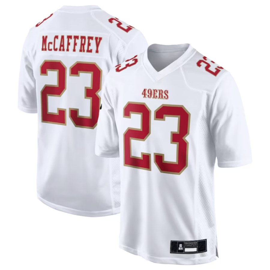 Elroe SF.49ers #23 Christian McCaffrey Tundra White Fashion Game American Stitched Jersey
