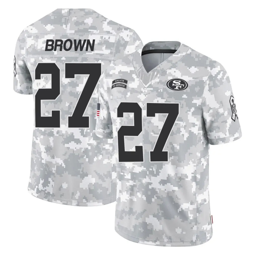 Elroe SF.49ers #27 Ji'Ayir Brown Player Arctic Camo Limited Salute To Service Home Game Stitched Jerseys