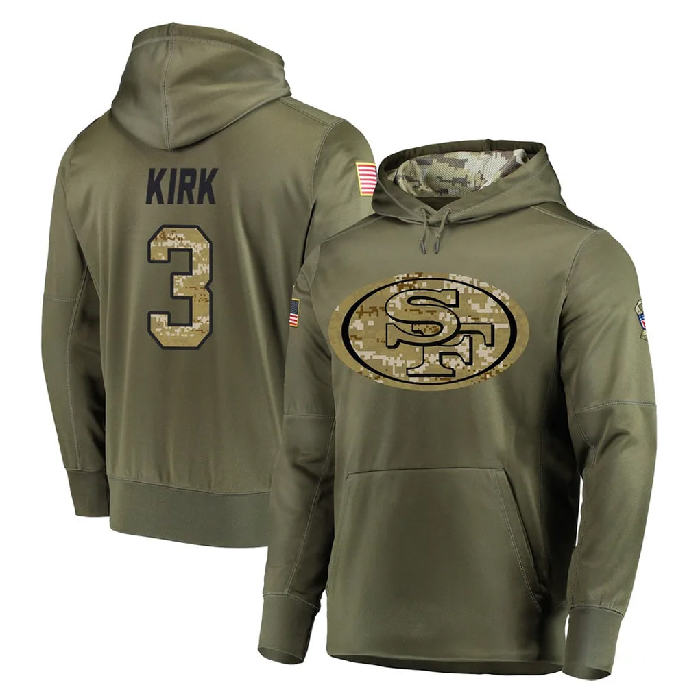 Elroe SF.49ers #3 Christian Kirk Player Olive Salute to Service Pullover Hoodie Home Game Stitched Jerseys