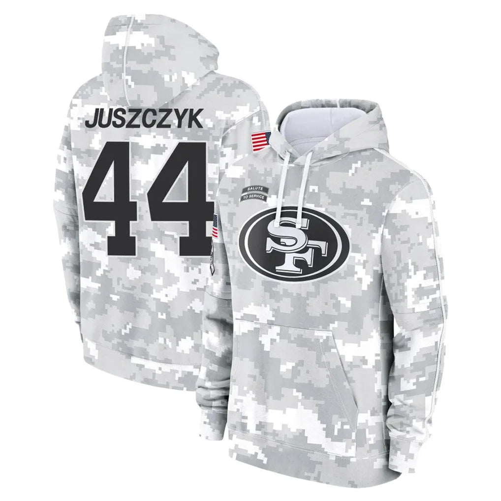 Elroe SF.49ers #44 Kyle Juszczyk Player Arctic Camo Limited Salute to Service Pullover Hoodies Game Stitched Jerseys